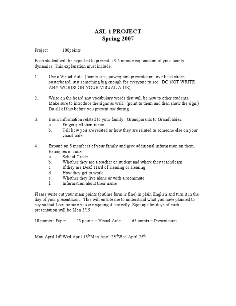 ASL Family Dynamics Project Guide | PDF | Language Arts & Discipline