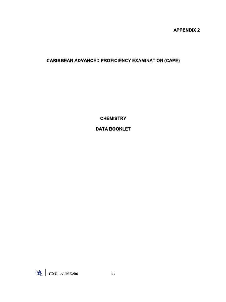 CAPE Chemistry Data Booklet | PDF