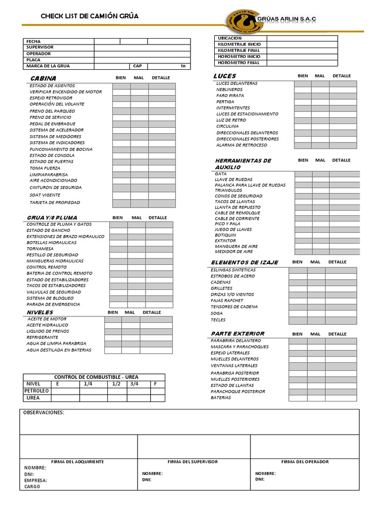 Checklist de Mantenimiento para Grúas | PDF | Estilos de carrocería ...