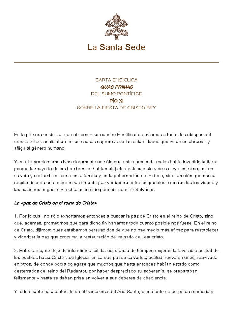Encíclica Quas Primas Pío XI PDF Cristo (título) Jesús
