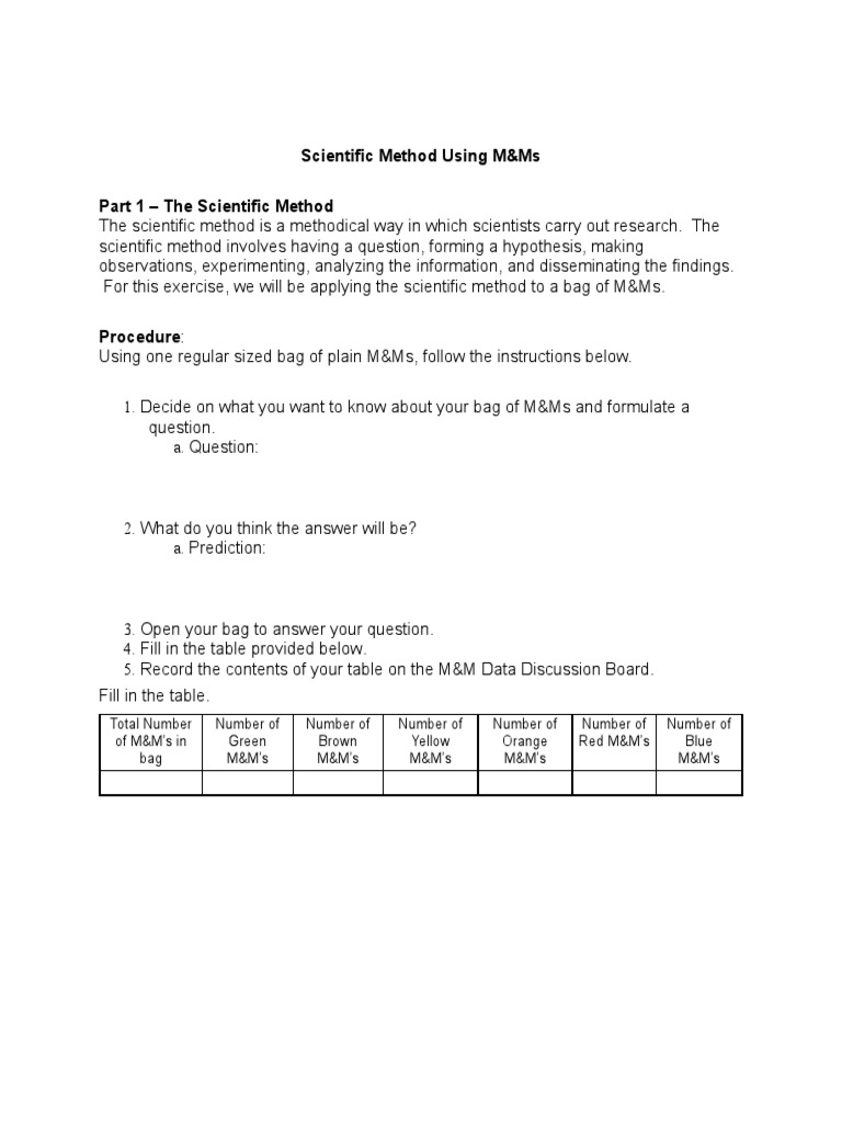 M&M Lab: Exploring the Scientific Method | PDF | Scientific Method ...