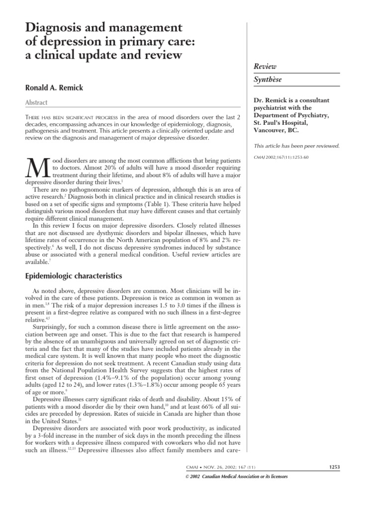 Diagnosis and Management of Depression in Primary Care | PDF ...