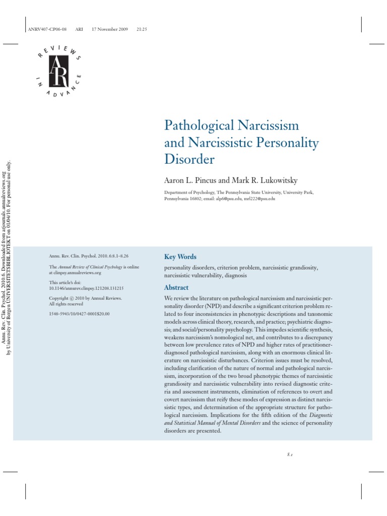 Pathological Narcissism and Narcissistic Personality Disorder | PDF ...