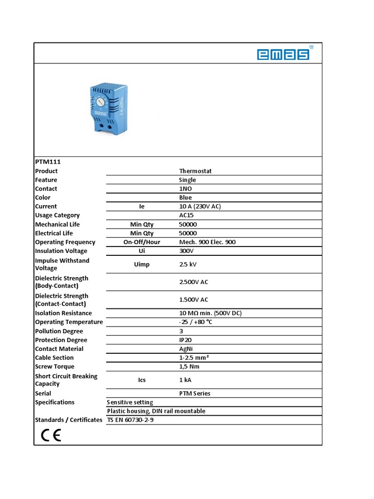 PTM111 Thermostat Specifications | PDF | Technology & Engineering