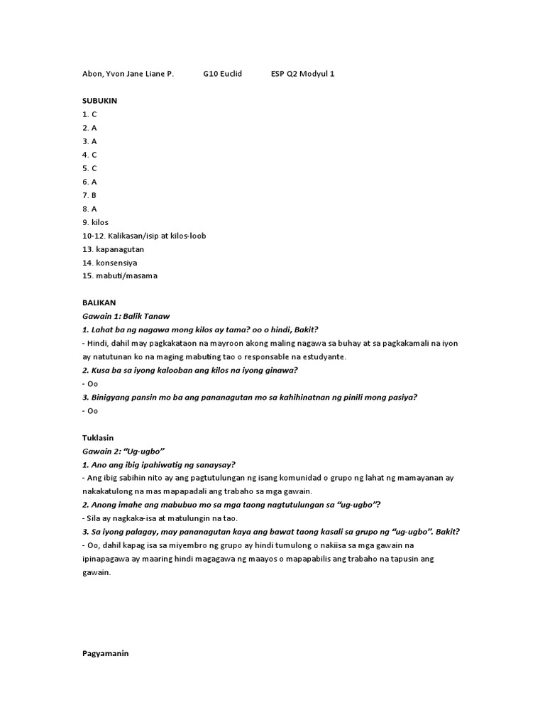 ESP Module 1 Q2 | PDF