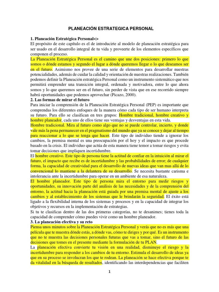 Planeación Estratégica Personal Efectiva | PDF | Planificación ...