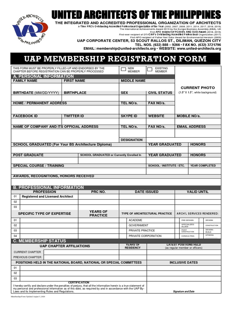 2020 UAP Membership Application Form PDF Manila Mindanao