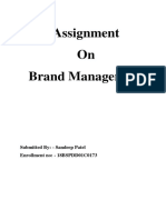 Assignment On Brand Management: Submitted By: - Sandeep Patel Enrollment No: - 18BSPDD01C0173