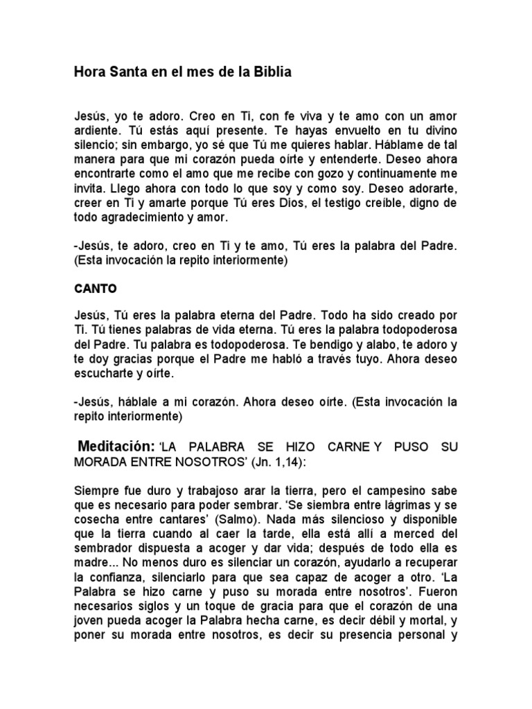 Hora Santa en El Mes de La Biblia | PDF | María, madre de Jesús | Amor
