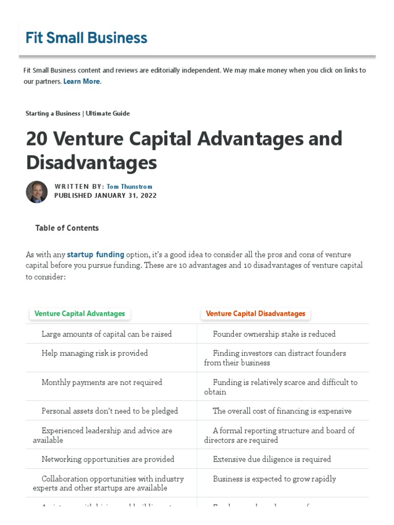 20 Venture Capital Advantages and Disadvantages | PDF | Corporate ...