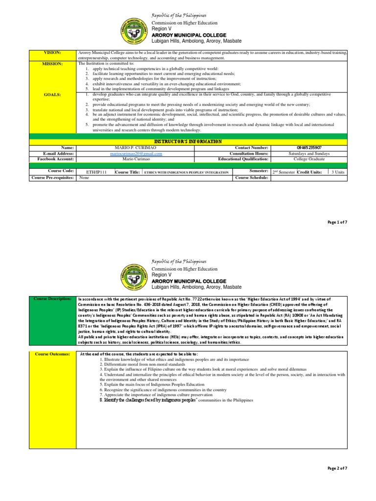 Ethics and Indigenous Peoples Course Syllabus | PDF | Test (Assessment ...