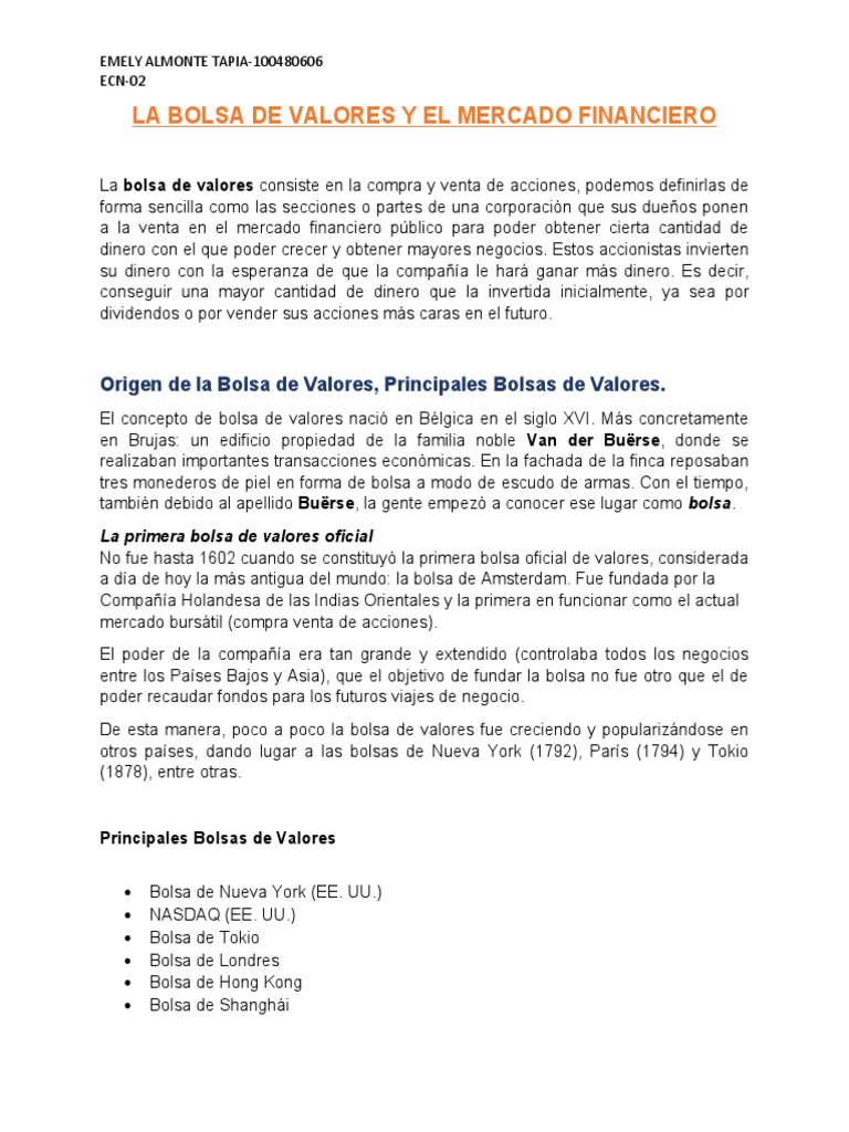 Bolsa de Valores y Mercado Financiero | PDF | Bolsa | Bancos