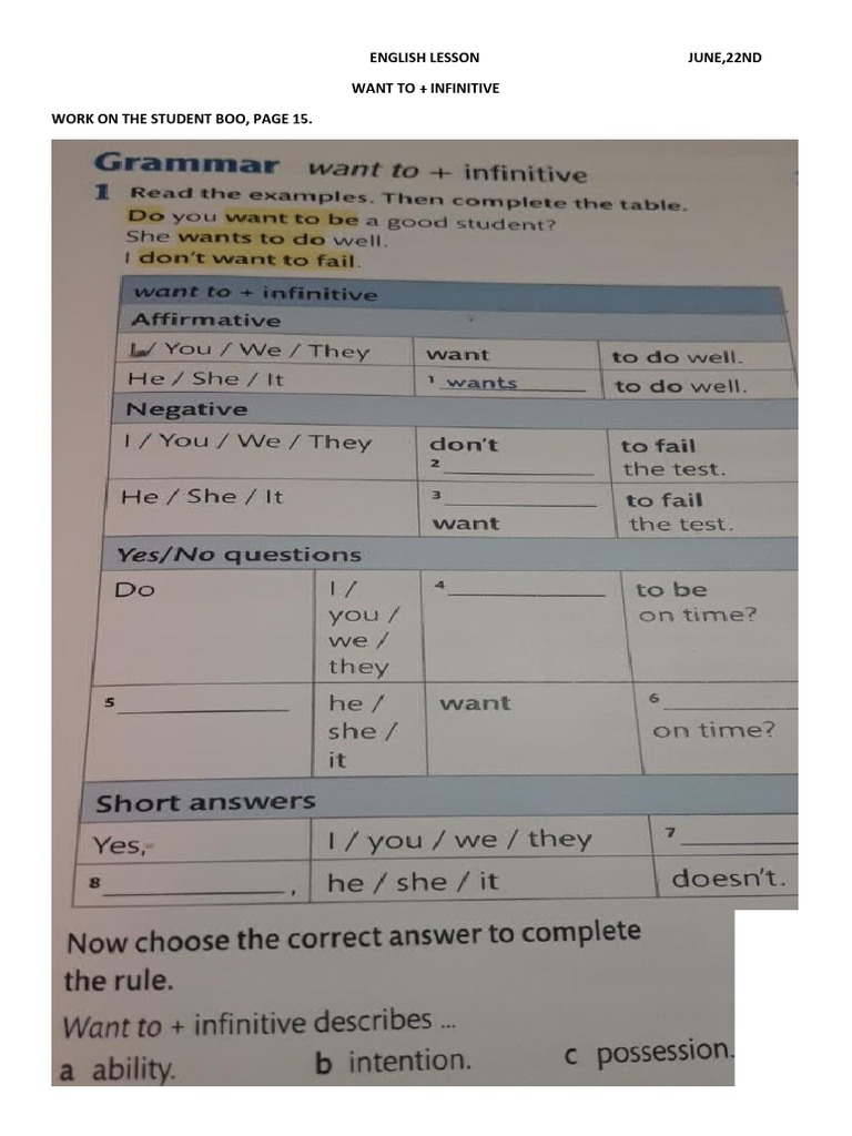 Want To + Infinitive | PDF