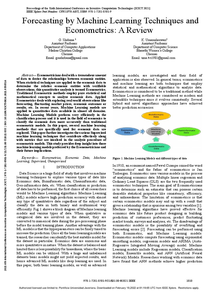 Forecasting by Machine Learning Techniques and Econometrics A Review ...