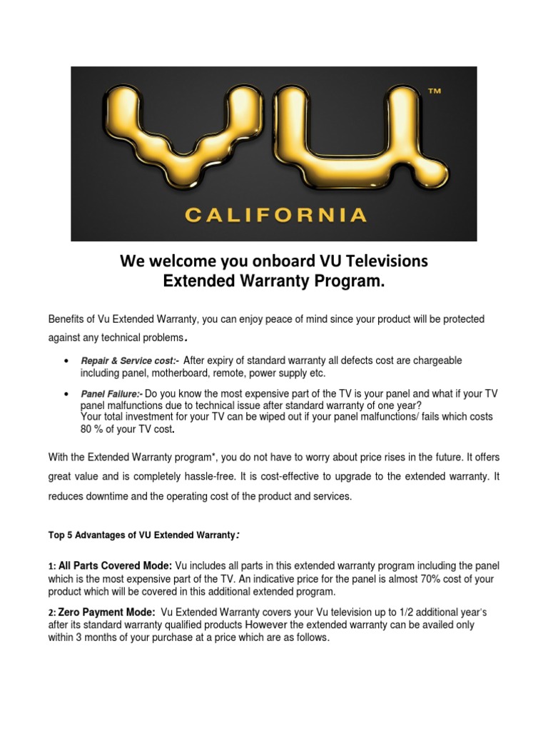 We You Onboard VU Televisions Extended Warranty Program PDF