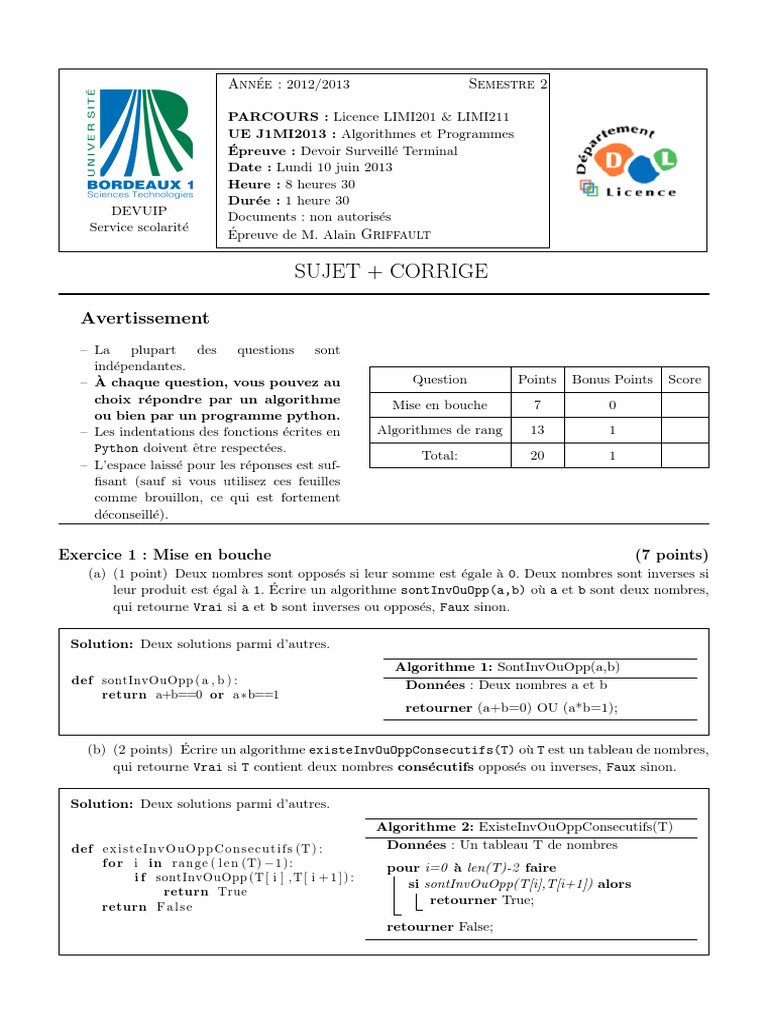 DST 2013 Corrige | PDF | Logique mathématique | Mathématiques