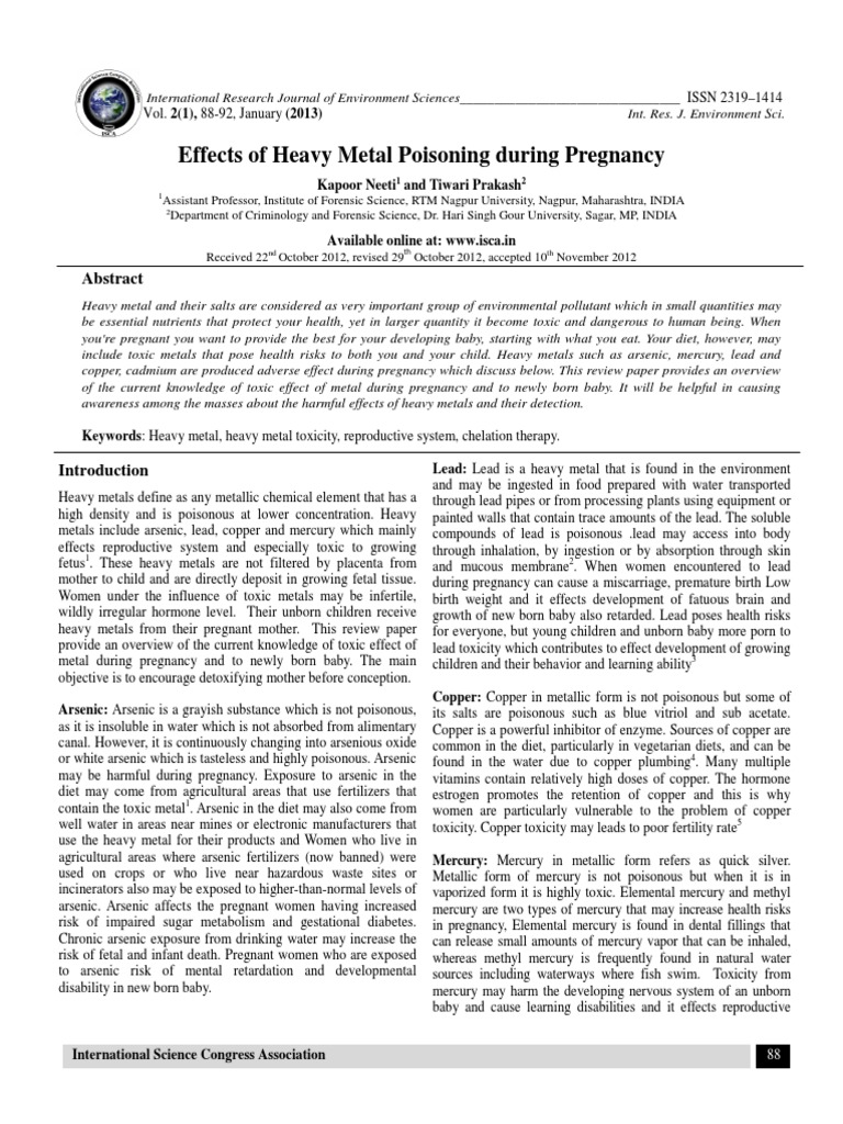 Effects of Heavy Metal Poisoning During Pregnancy PDF Toxic Heavy