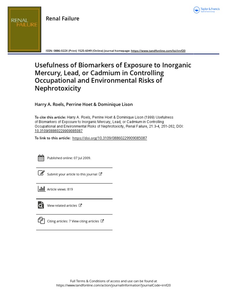 Usefulness of Biomarkers of Exposure To Inorganic Mercury Lead or ...