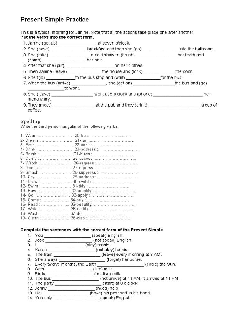 Present Simple Practice: Put The Verbs Into The Correct Form | PDF