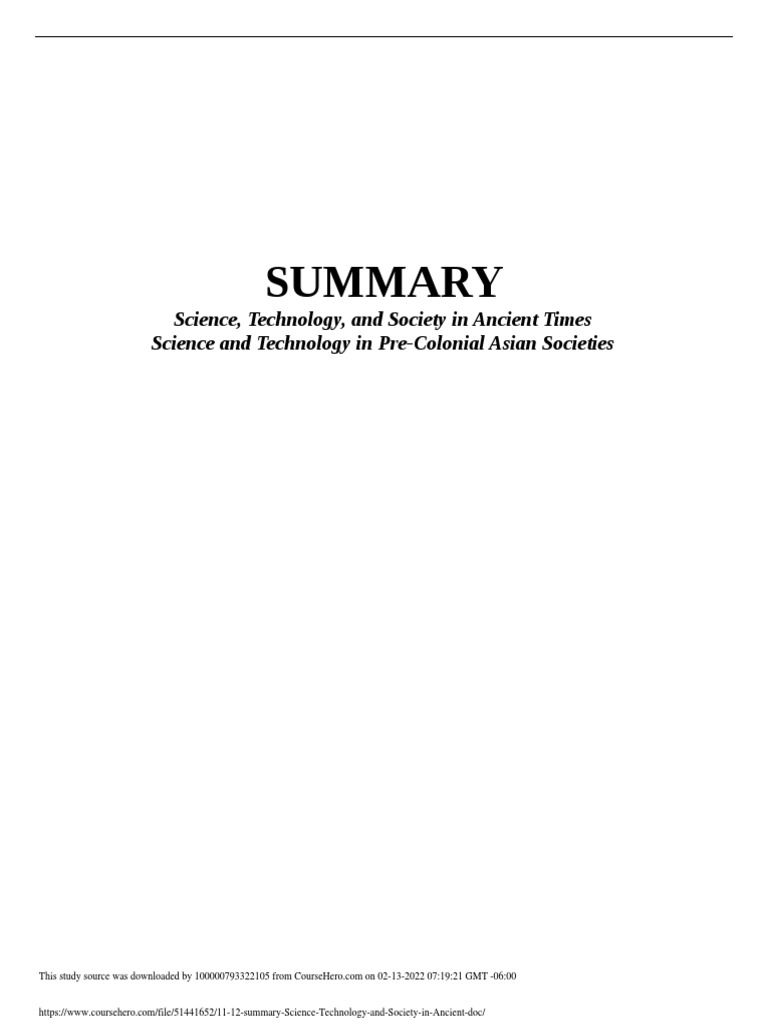 1.1 1.2 Summary Science Technology and Society in Ancient | PDF ...
