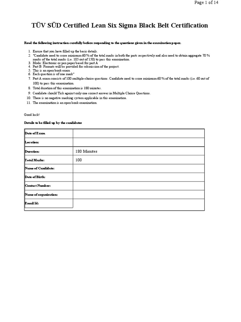 TÜV SÜD Certified Lean Six Sigma Black Belt Certification: 180 Minutes ...