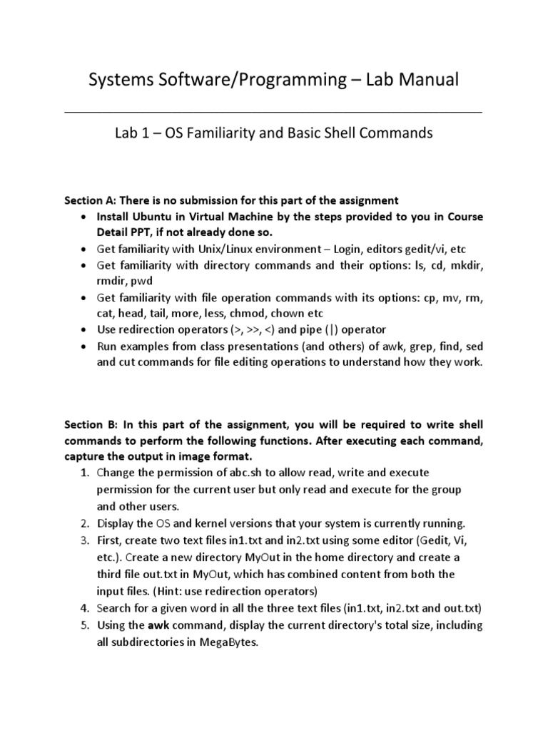 Lab Manual: Unix/Linux Shell Commands | PDF