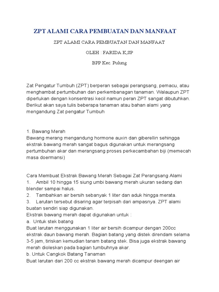 ZPT Alami Cara Pembuatan Dan Manfaat | PDF