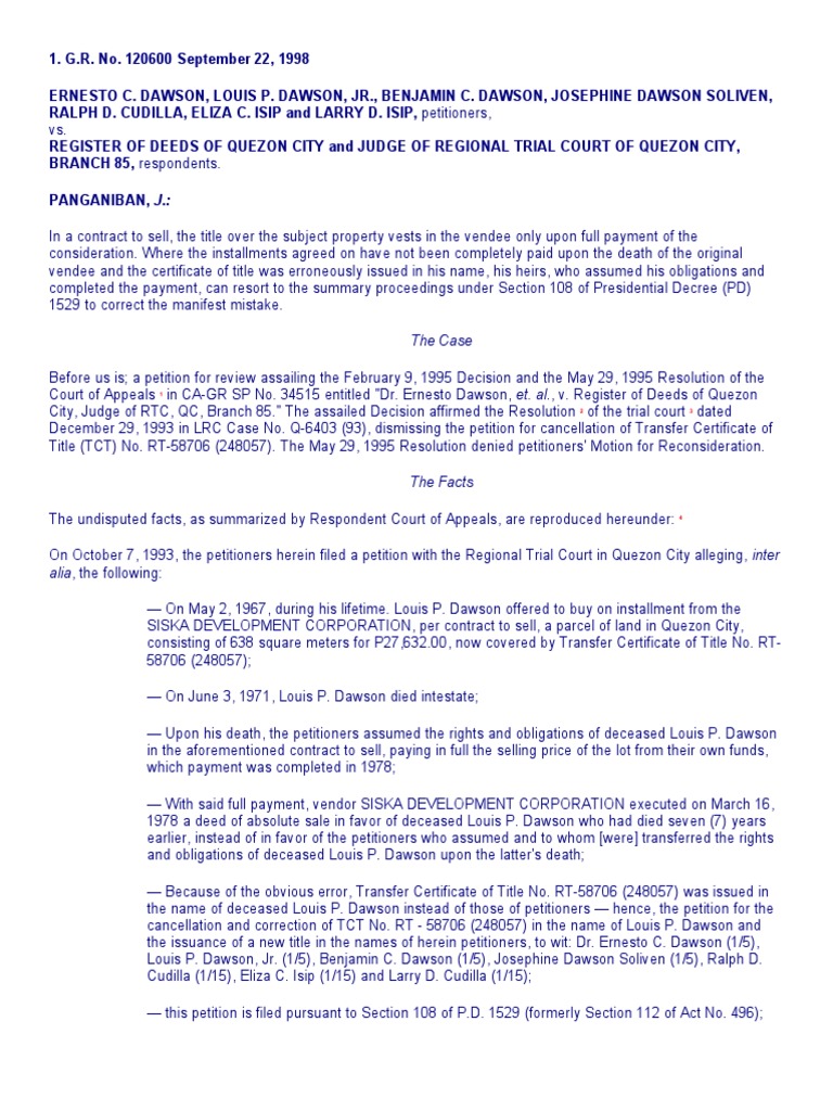 Dawson vs. Register Natural Law Case PDF Deed Taxes