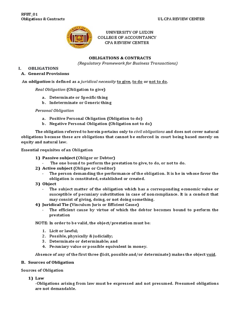 RFBT Overview in Obligations & Contracts | PDF | Debtor | Payments