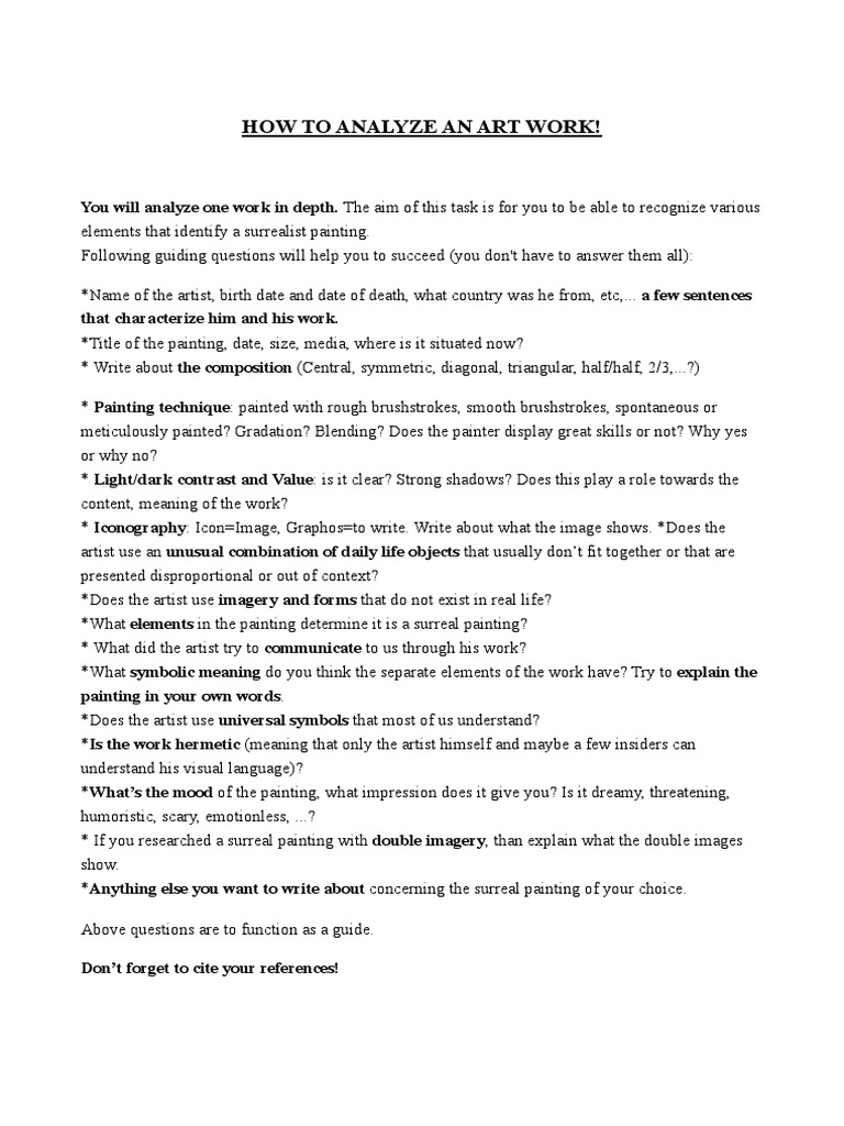 How To Analyze An Artwork PDF PDF