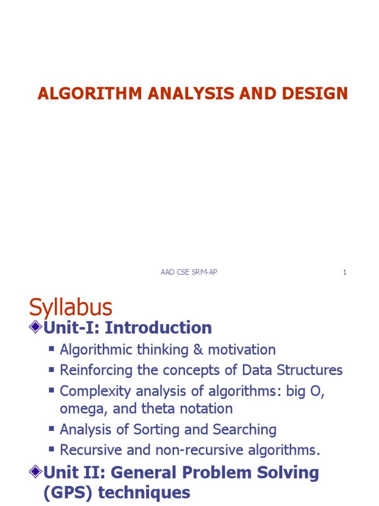 Algorithm Analysis and Design: Aad Cse Srm-Ap 1 | PDF | Algorithms ...