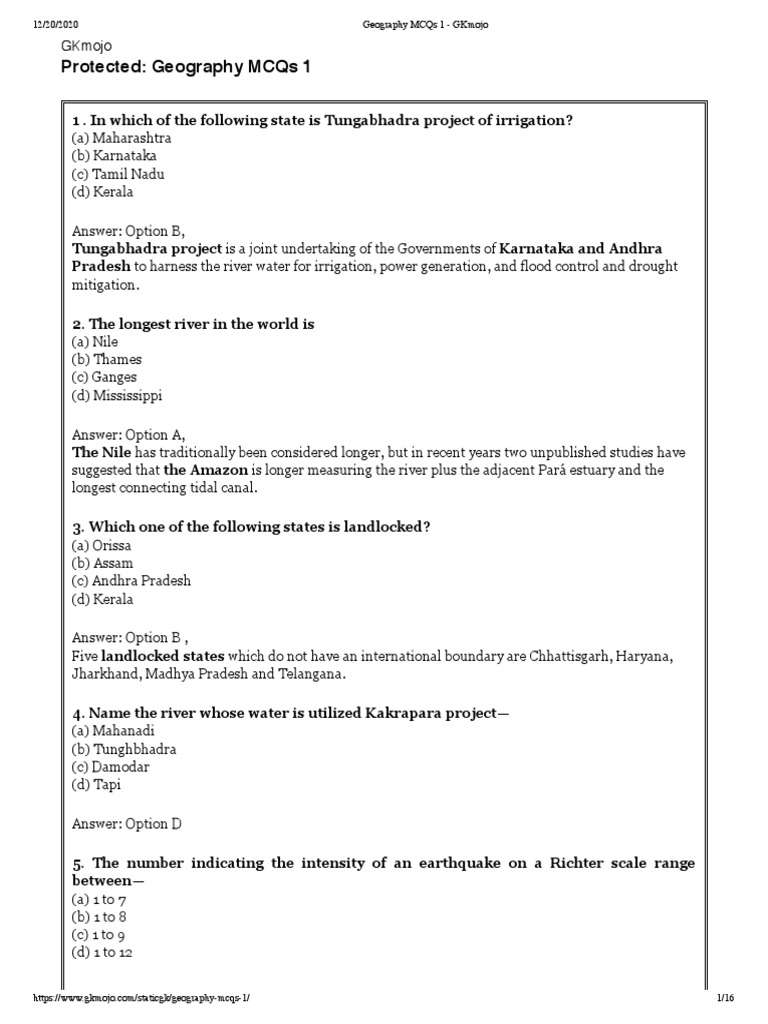 Geography MCQs 1 PDF Green Revolution Earth Sciences