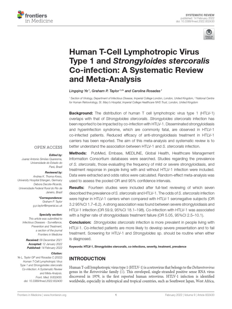 Human T-Cell Lymphotropic Virus Type 1 and Strongy | PDF | Epidemiology ...