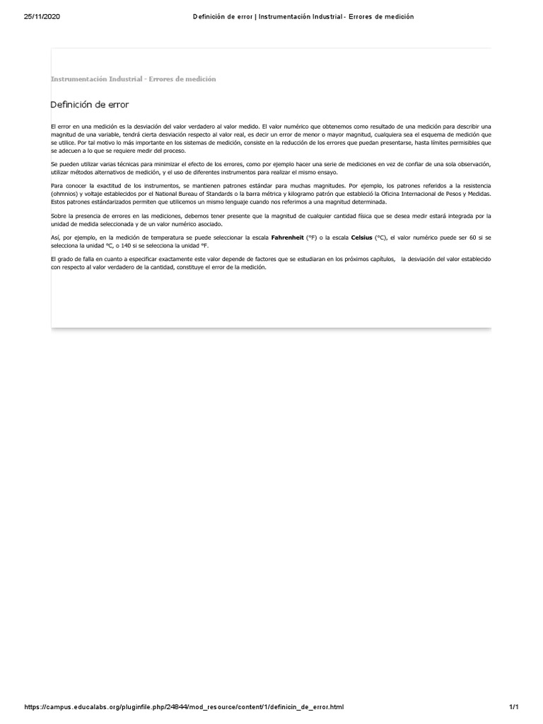 Definición De Error Instrumentación Industrial Errores De Medición