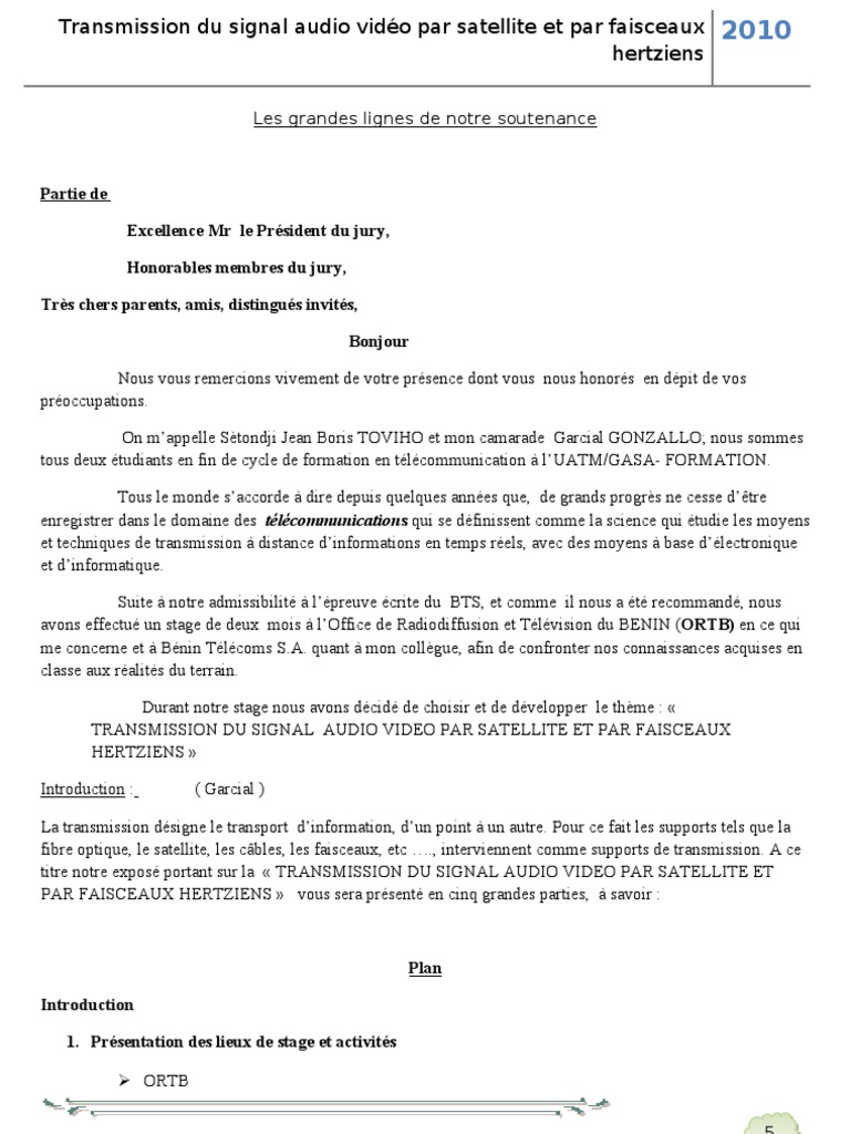 Exemple De Speech De Soutenance De Rapport De Stage Pdf ...