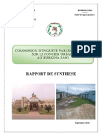 Commission d Enquete Parlementaire Sur Le Foncier Urbain Au Burkina Faso Rapport de Synthese