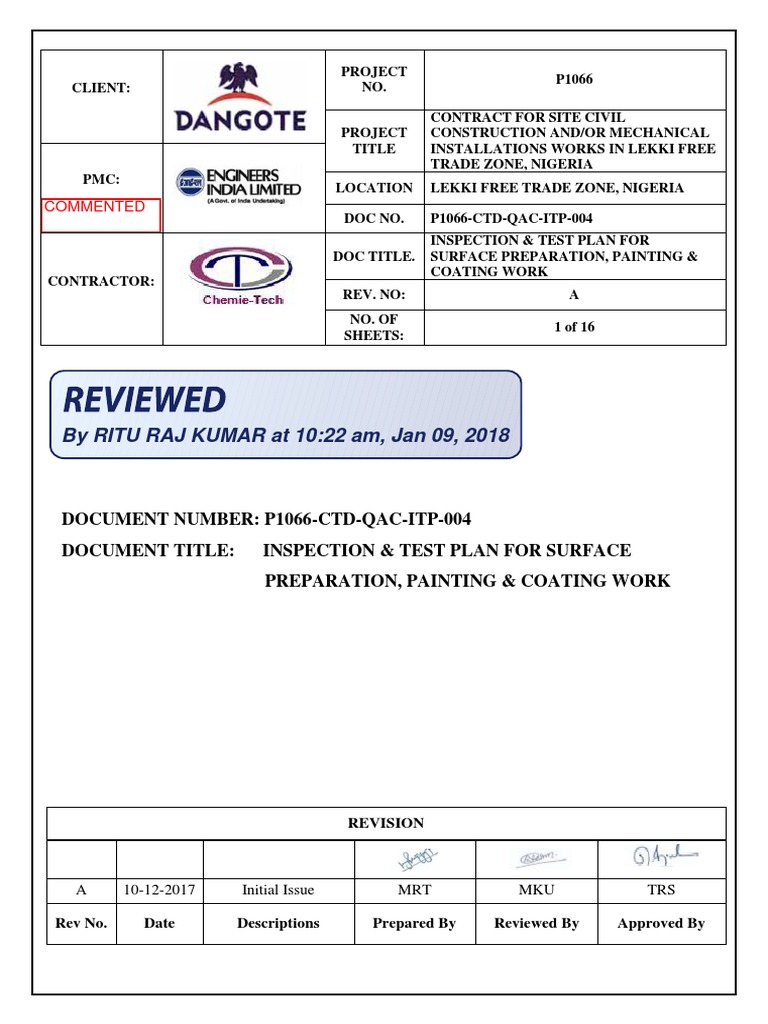 P1066CTDQACITP004RevAInspection & Test Plan For Surface