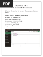 Practical 3 & 4 DDL Commands & Constraints