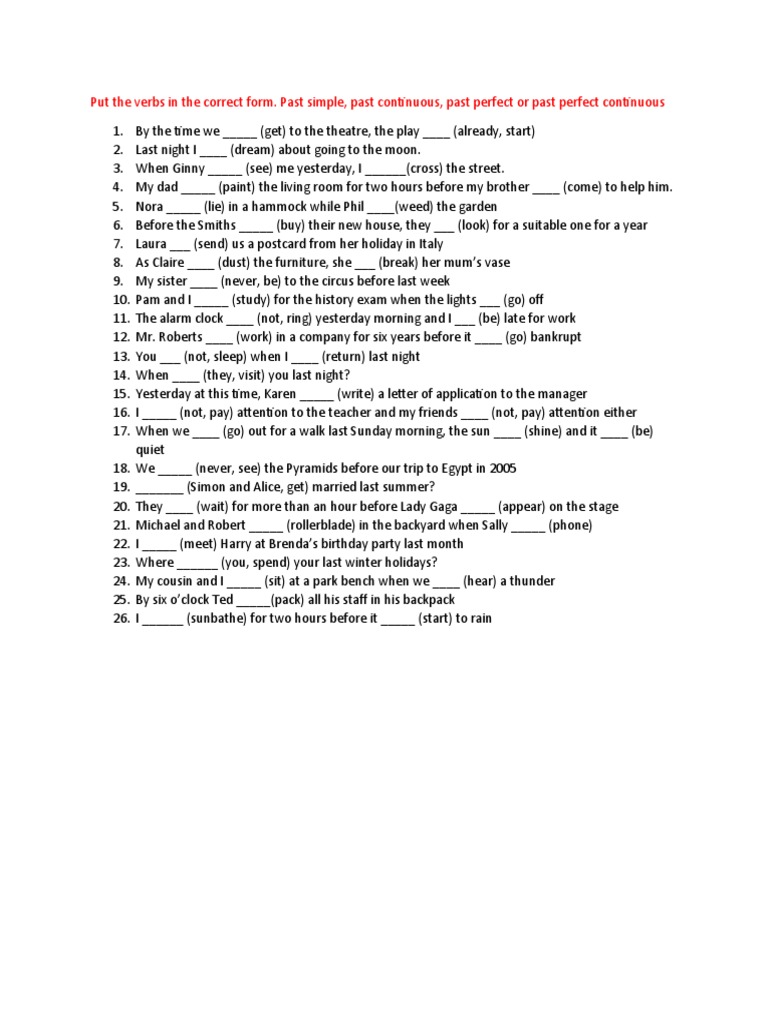 Put The Verbs in The Correct Form. Past Simple, Past Continuous, Past ...