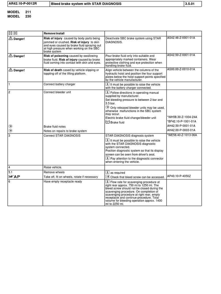 W211 SBC Brakes Bleeding Main PDF Brake Axle