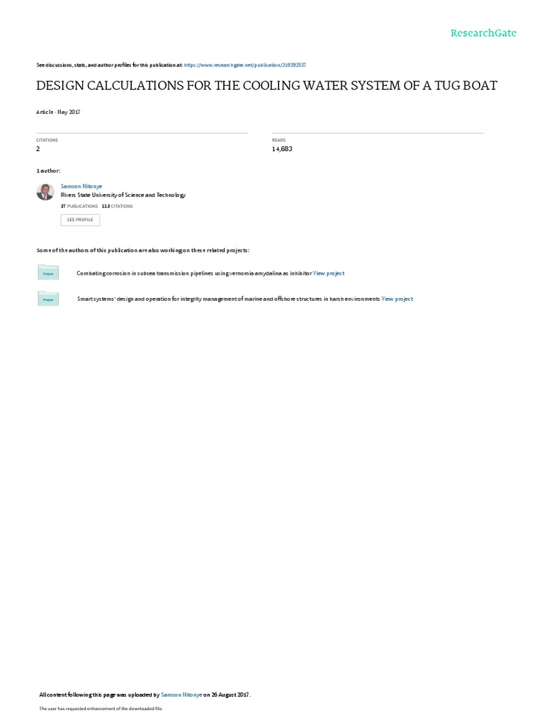 Design Calculations For The Cooling Water System Of A Tug Boat Pdf