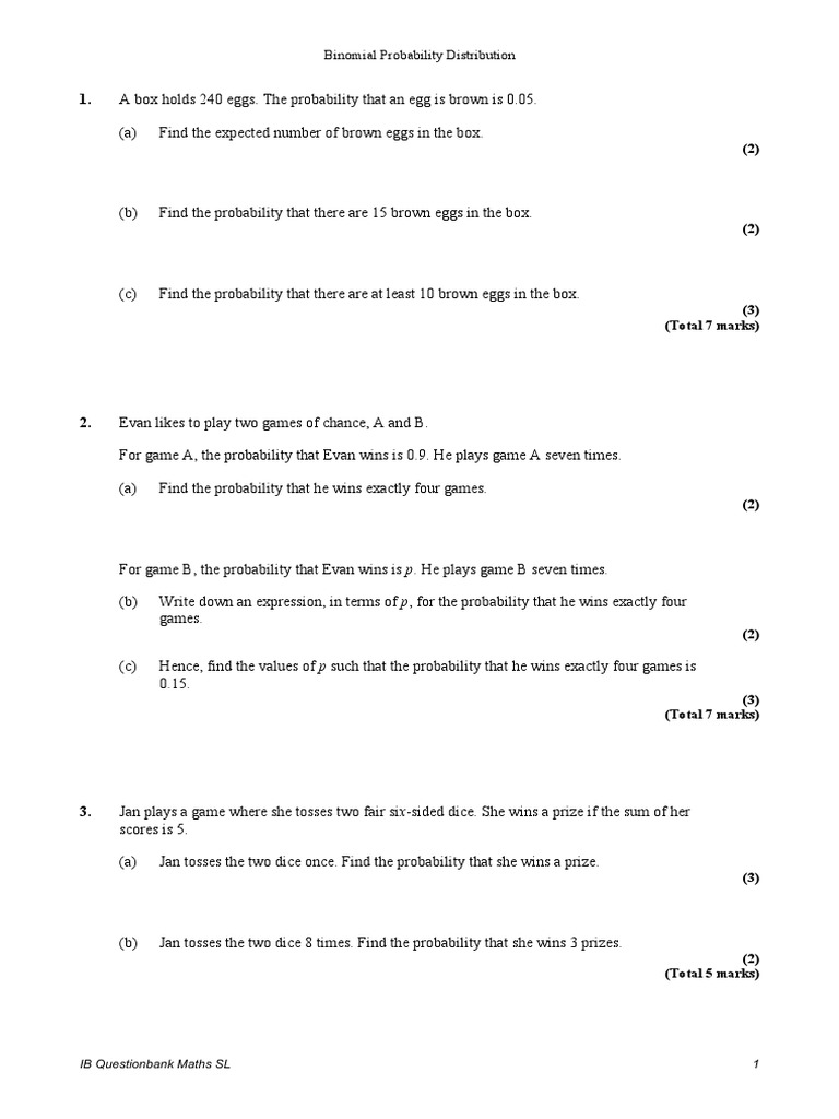 Binomial Distribution IBSL Qns | PDF