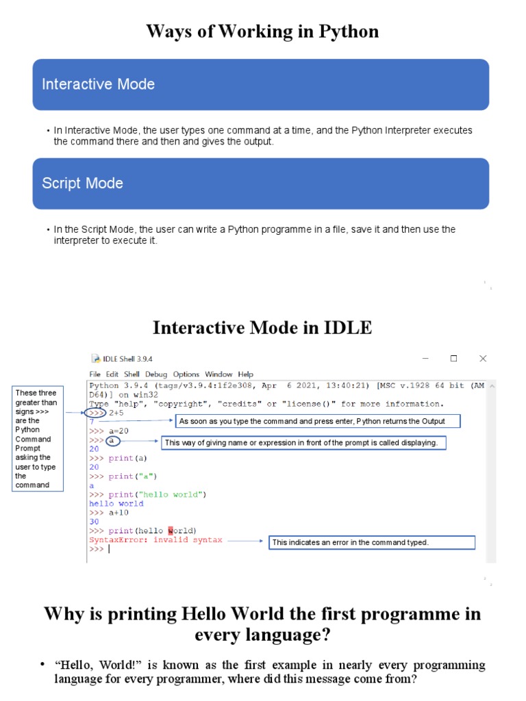 Ways of Working in Python: Interactive Mode | PDF | Scripting Language ...