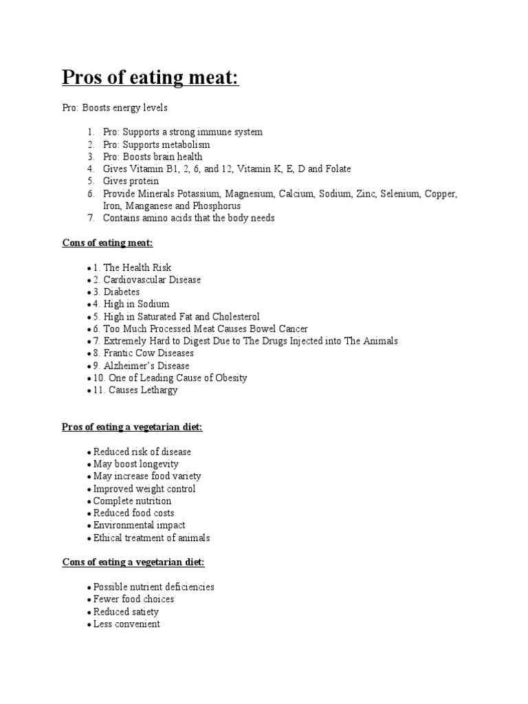 Pros of Eating Meat PDF Meat Diet & Nutrition