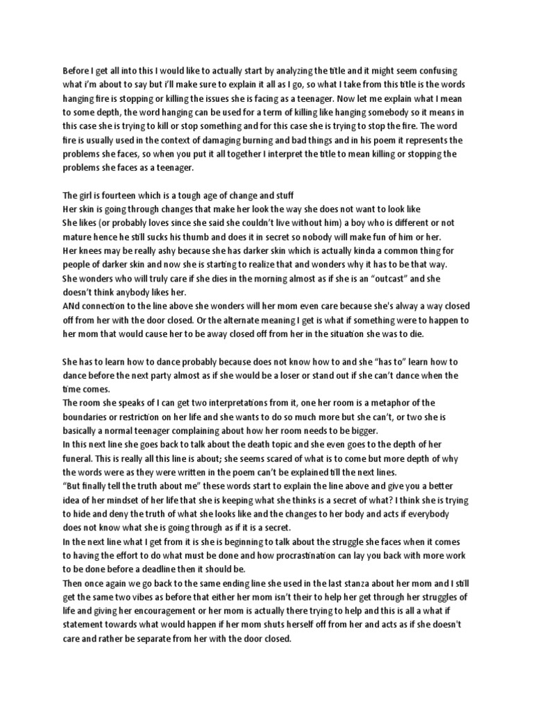 The Struggles of Adolescence An Analysis of the Poem 'Hanging Fire' PDF