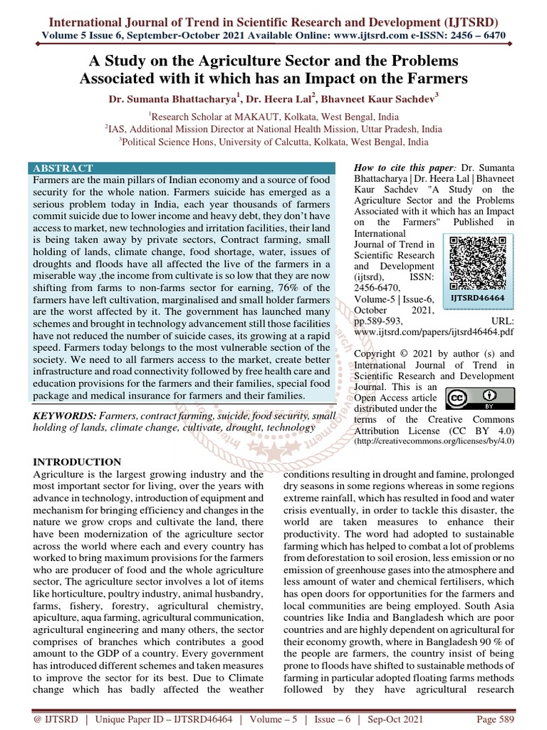 A Study On The Agriculture Sector and The Problems Associated With It ...