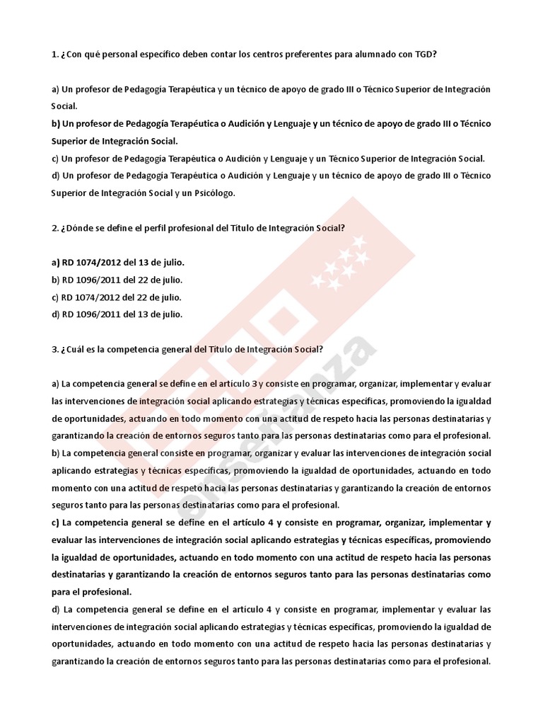 Solución Test Tema 21 | PDF | Maestros | Integración social