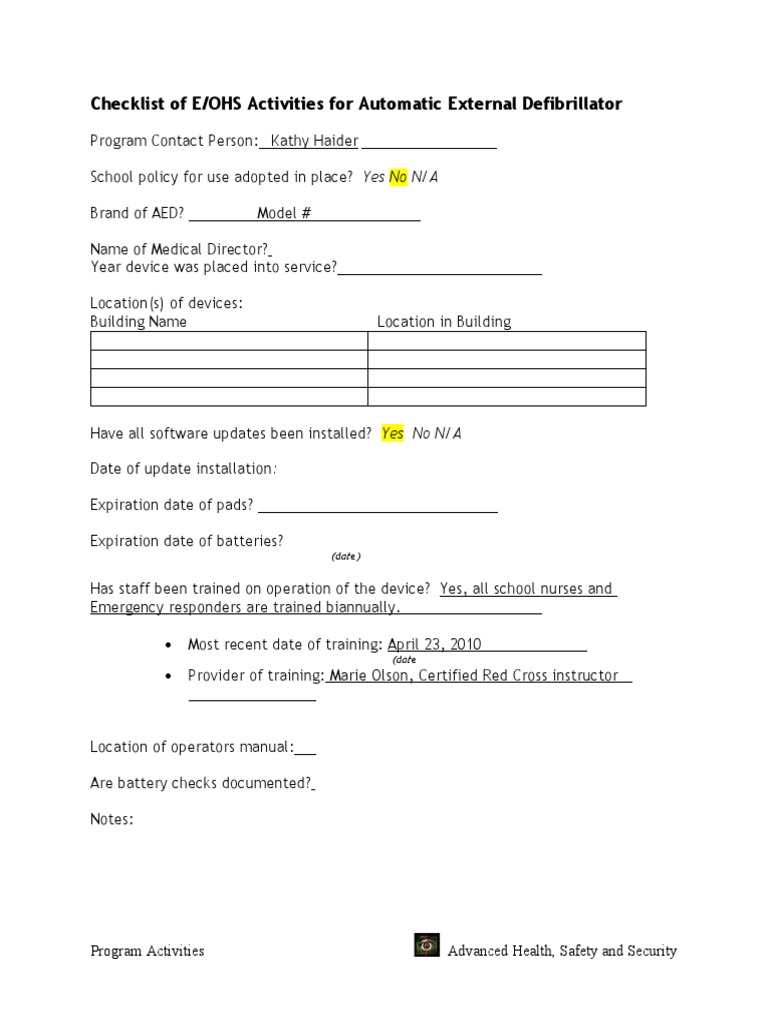 AED Program E/OHS Activity Checklist | PDF