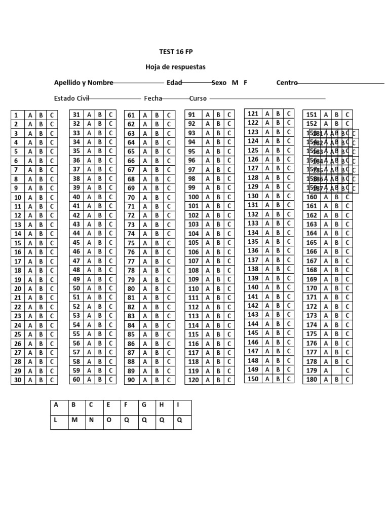 16 FP Test Answer Sheet | PDF