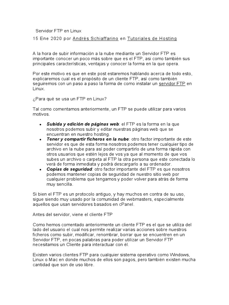 Cómo Instalar un Servidor FTP en Linux | PDF | Protocolo de ...